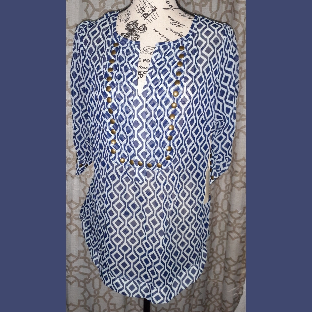 NWT 41Hawthorn Sheer Navy, White, Brass Top Sz M